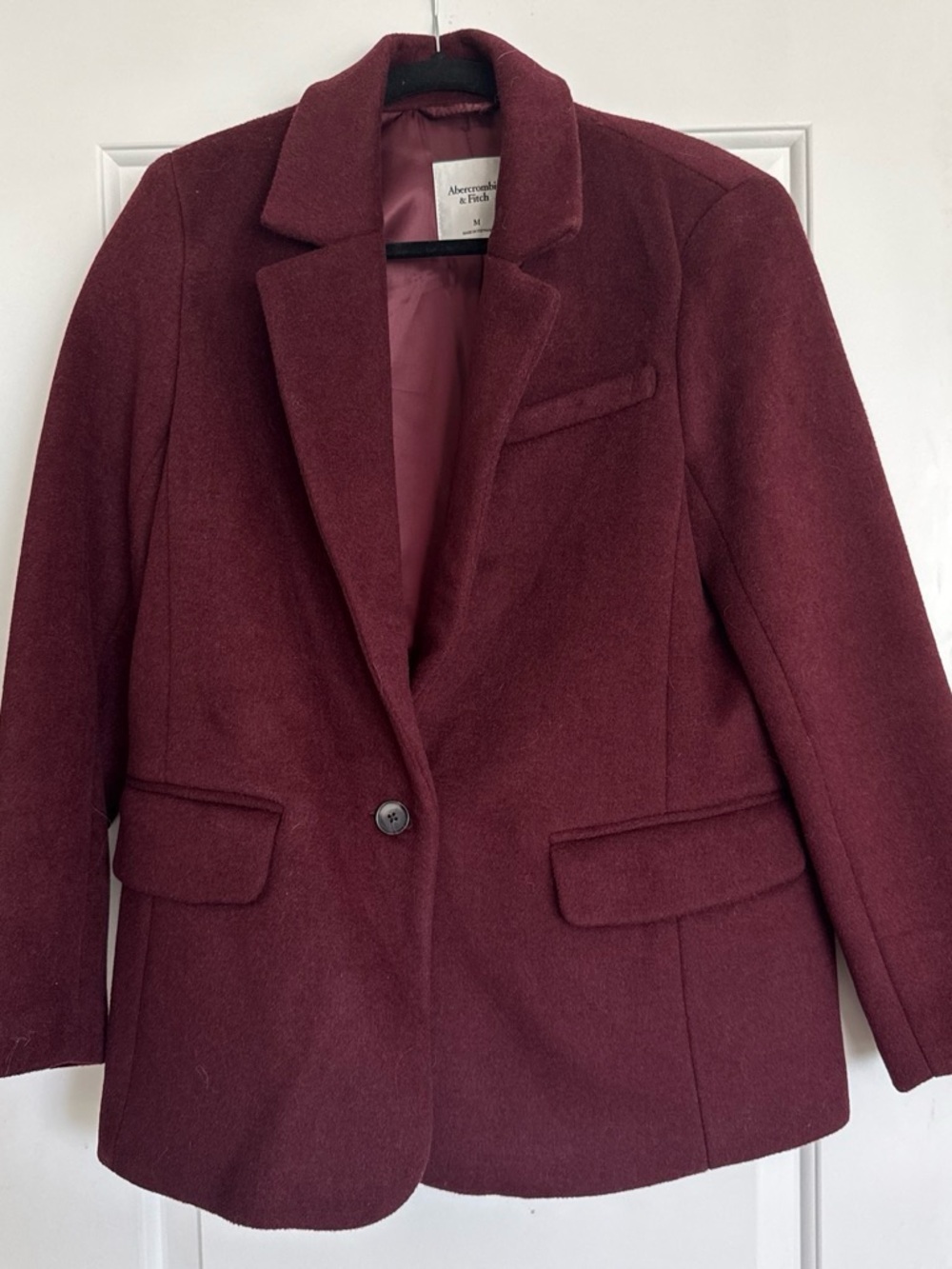 Abercrombie & Fitch Women's Burgundy Single-Button Wool Blazer